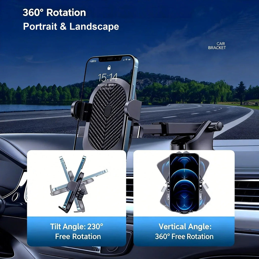 Car Phone Holder Mount 360° Rotation Suction Cup Universal Dashboard Stand Auto Windshield Phone Bracket for Support All Phones CM World