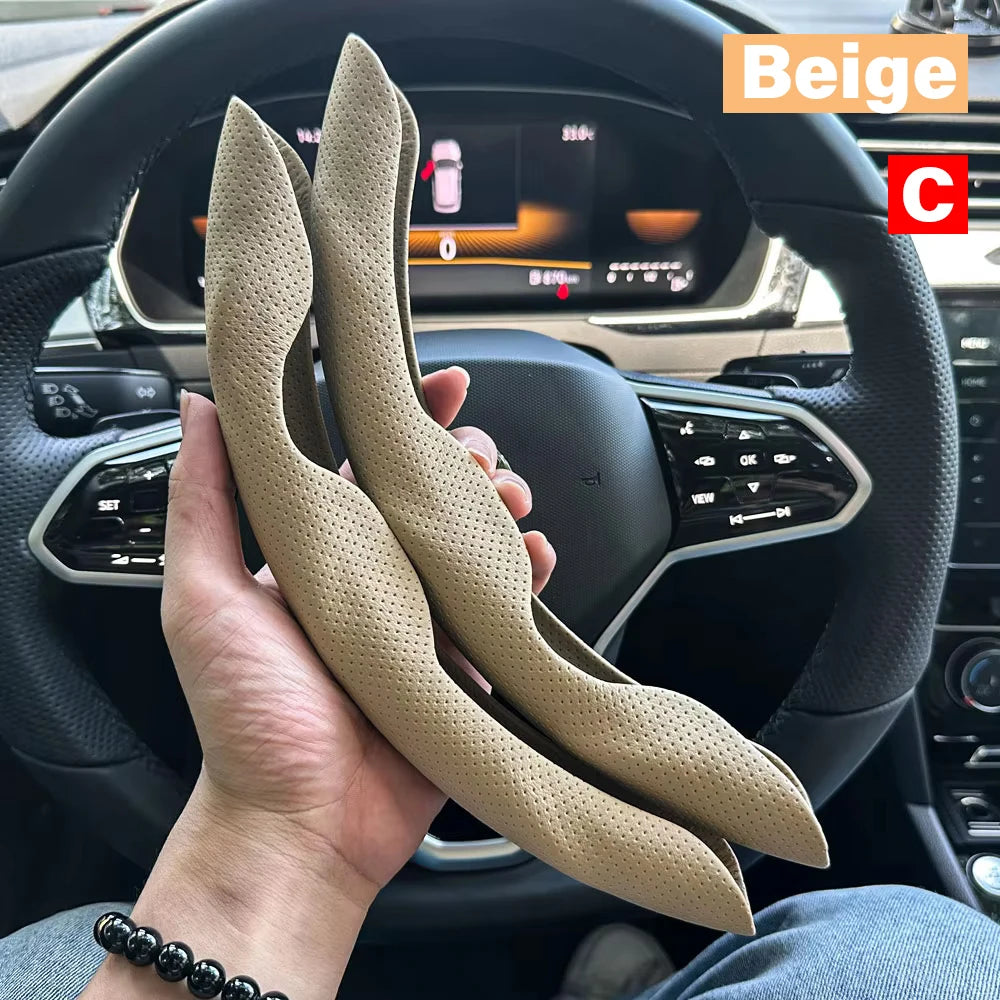 2PCS Car Steering Wheel Covers Booster Micro Fiber Leather Auto Interior Decorative Accessories Glossy Carbon Fiber Looking CM World