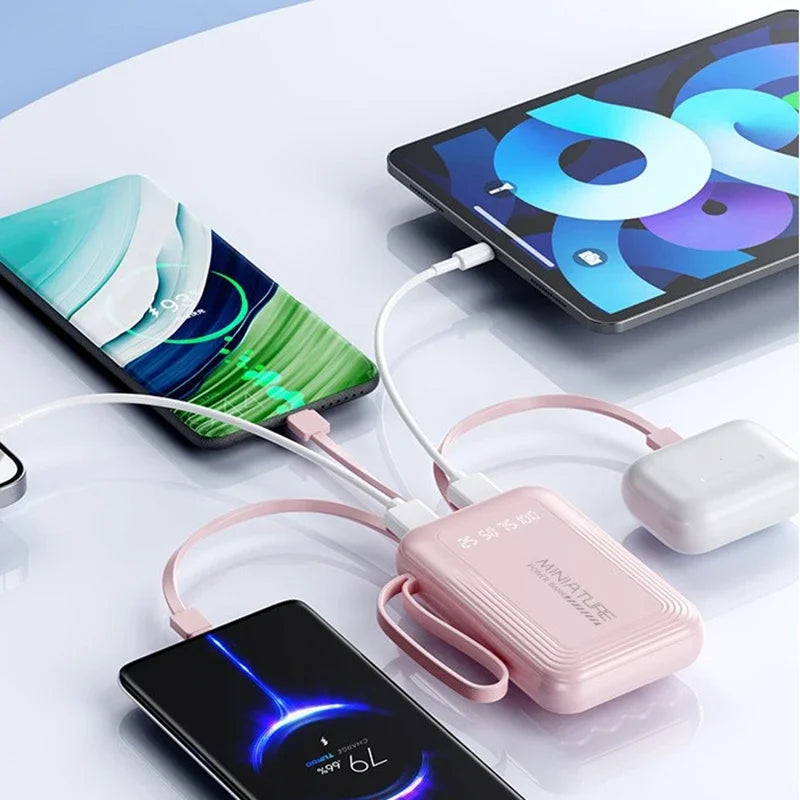 VIVO 500000mAh Mini Power Bank Super Fast Charging Built in 4 Cables Digital Display Powerbank for iPhone Samsung Huawei