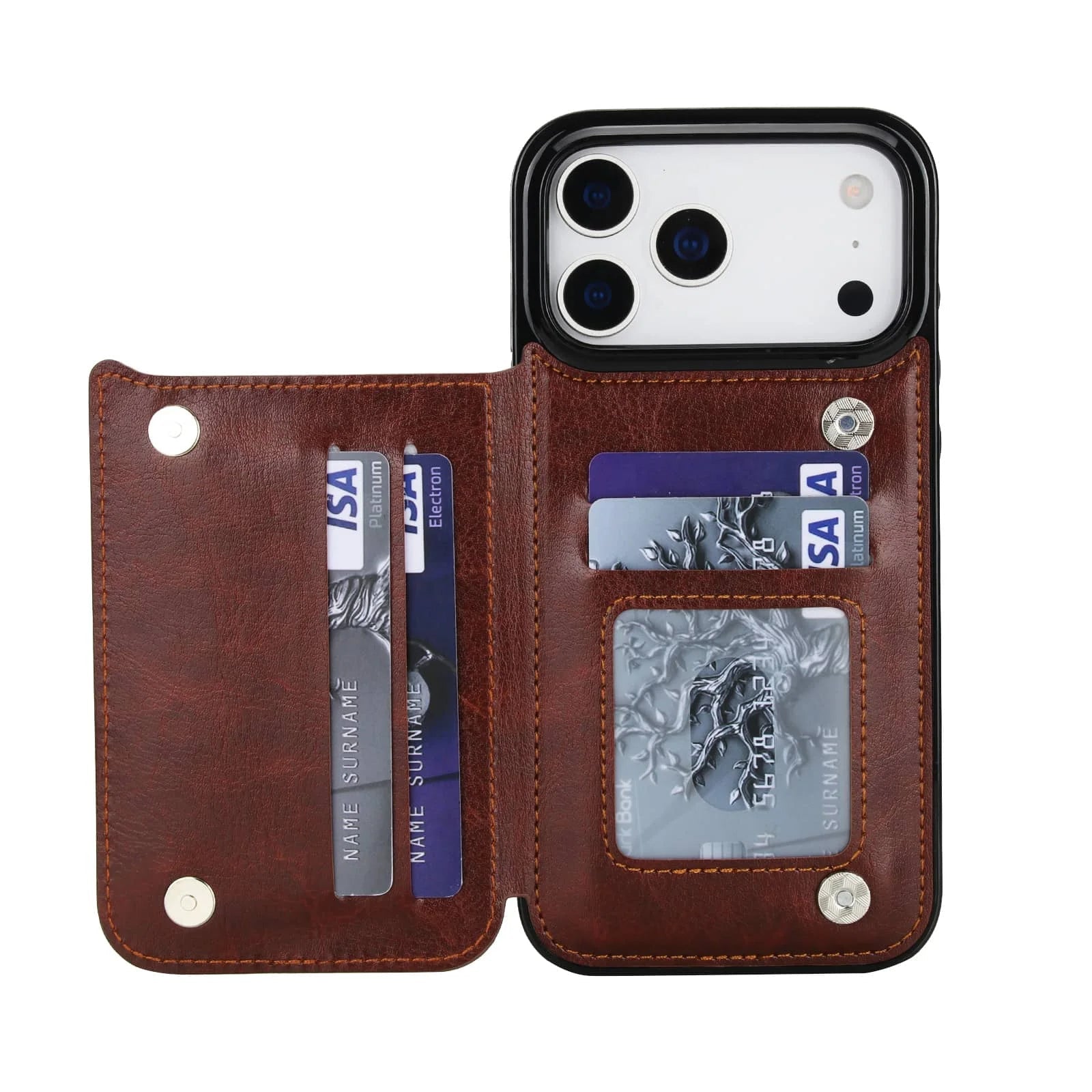 For iPhone 17/Air/17 Pro/17 Pro Max Wallet Case With Card Holder,PU Faux Leather Kickstand Card Slots Case,Double Magnetic Clasp Car Mobile World