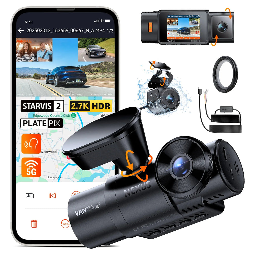 Vantrue N4S DashCam 3 Channel WiFi STARVIS 2 2.7K+1440P+1440 Waterproof Rear Camera HDR IR Night Vision GPS 24h Packing Mode Car Mobile World
