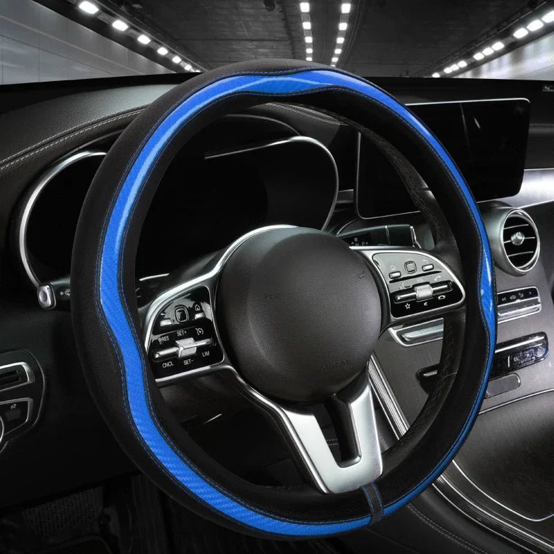 PU Leather Car Steering Wheel Cover Universal Carbon Fiber Steering Wheel Covers Car Decoration Accessories 38cm Steering Covers CM World