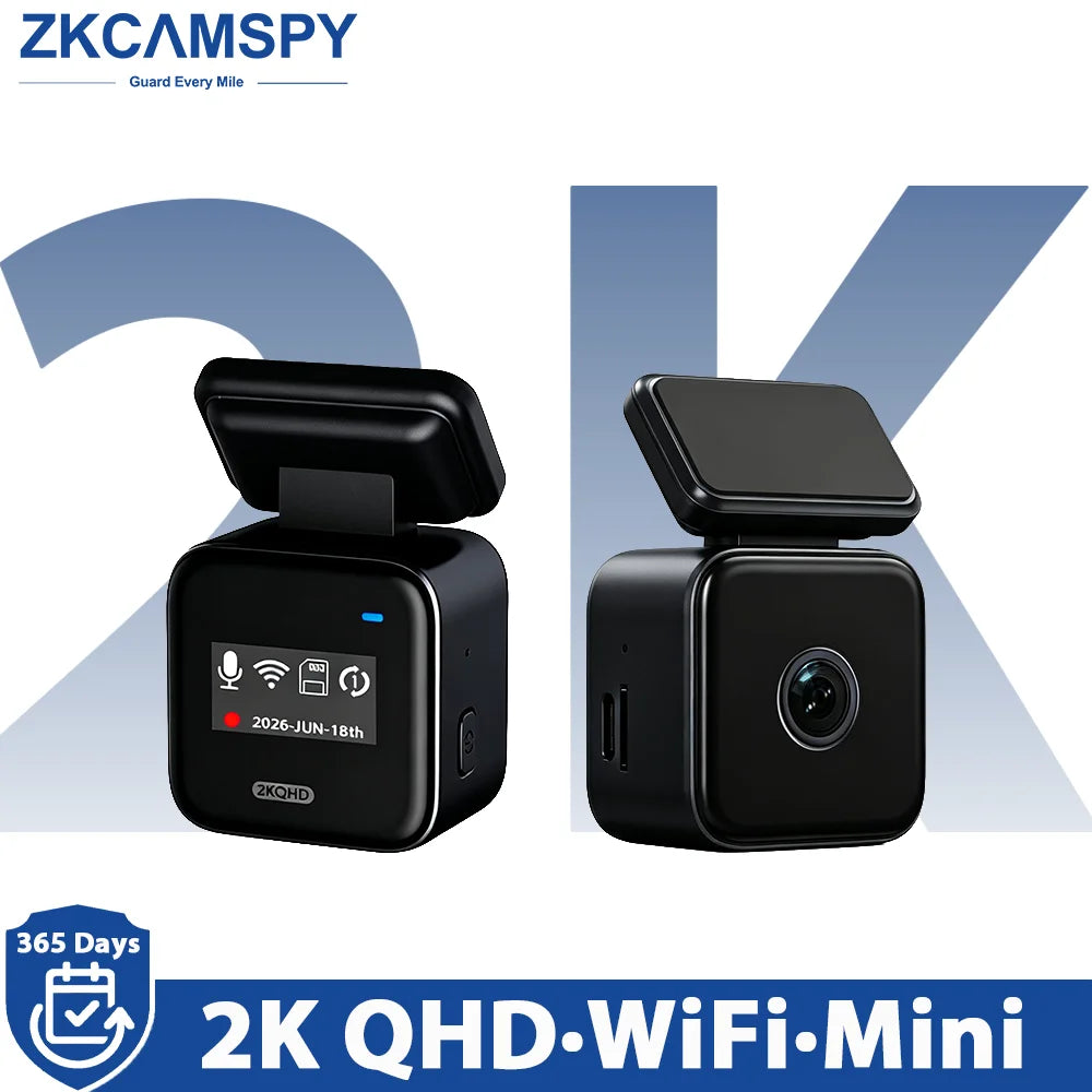 ZKCAMSPY Mini Car DVR 2K Tiny Dash Cam WiFi APP Control Night Vision 24 Parking Loop Recording G-Sensor Video Recorder Dashcam