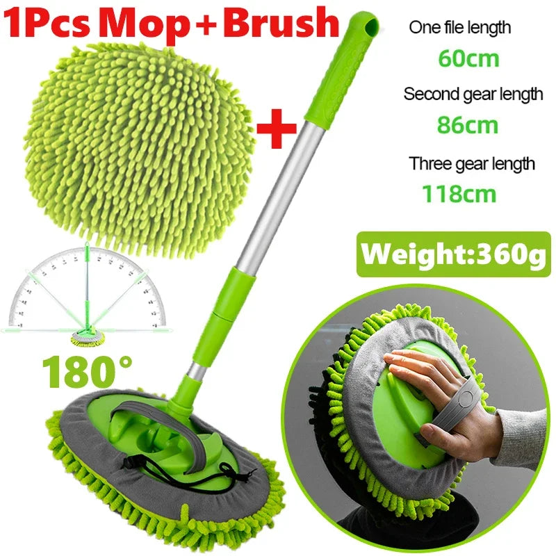 2 In 1 Car Cleaning Brush Car Wash Brush Duster Telescoping Alloy Long Handle Cleaning Mop Chenille Broom Auto Accessories CM World