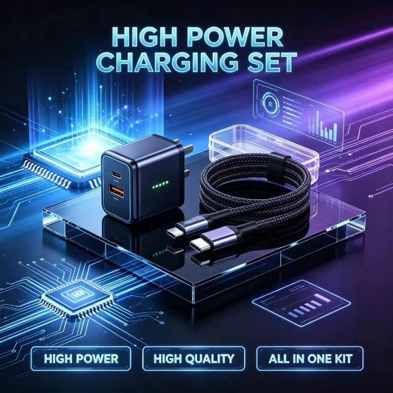 New Fast Charger Compatible With Anker 33W Black 1A1C Dual Port US Standard 100V-240V + C‑C Cable