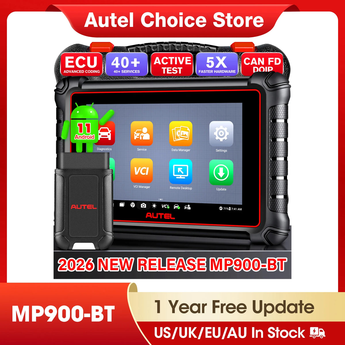 Autel MaxiPRO MP900-BT OBD2 Scanner ECU Coding Bidirectional Scan Tool VIN/License Scan 40+Service Upgraded of MP808BT Pro/MP900