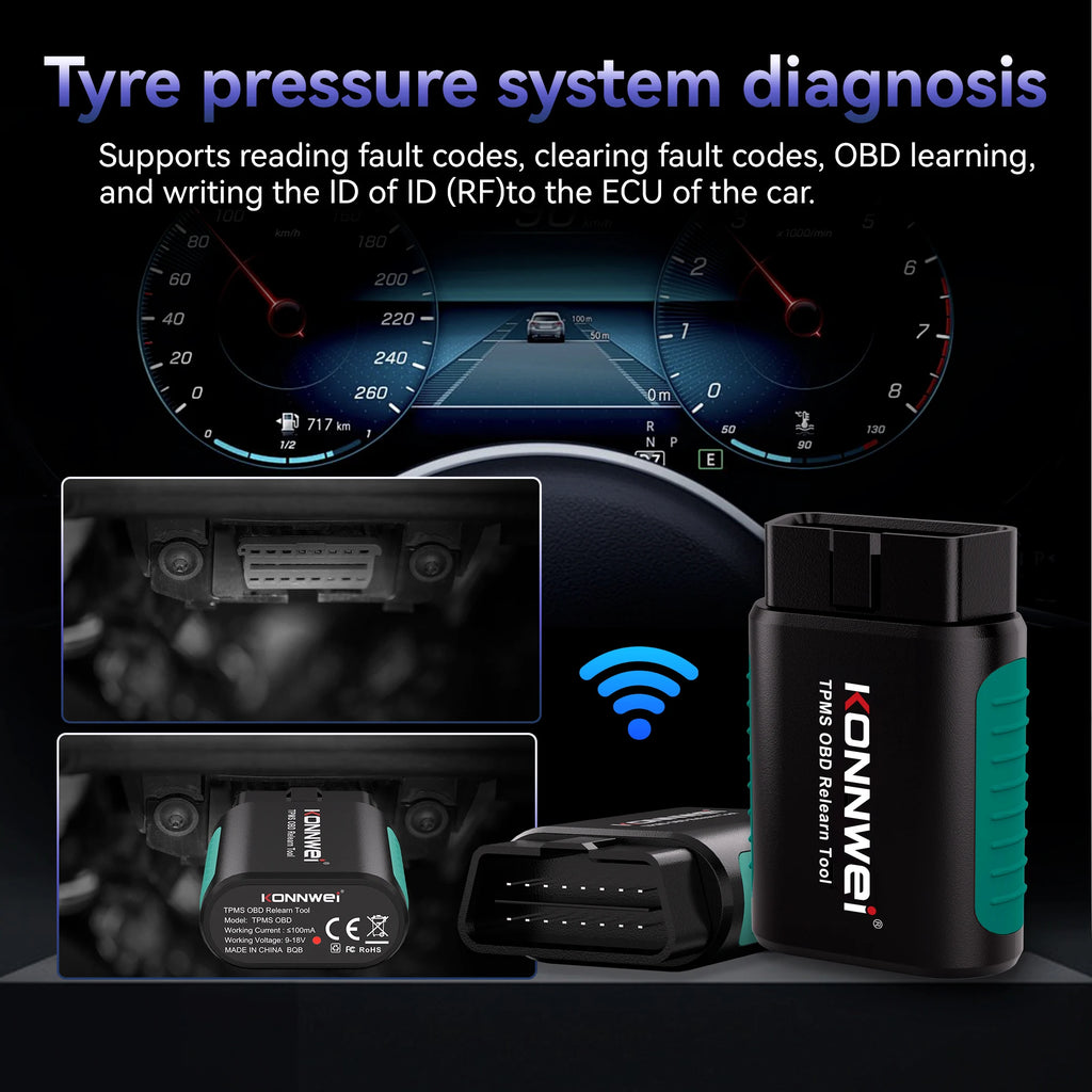 2026 KONNWEI TK100 Car Programable TPMS Sensors OBD Relearn Tool 433MHz315MHz Programing CELL PHONE Tire Pressure Monitor System CM World