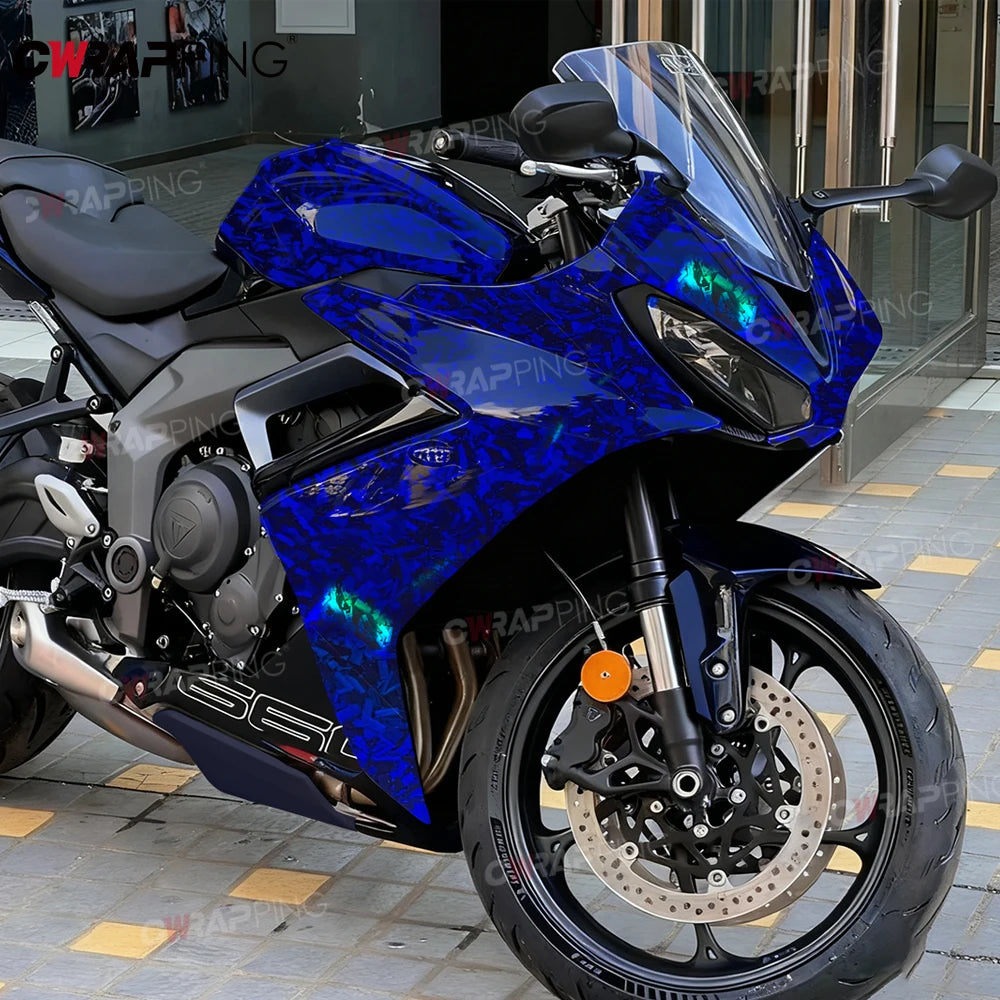 Laser Blue Carbon Fiber Vinyl Car Wrap Air Release Stickers for Car Wrapping Film Body Covering Auto Outdoor Accessories Sticker