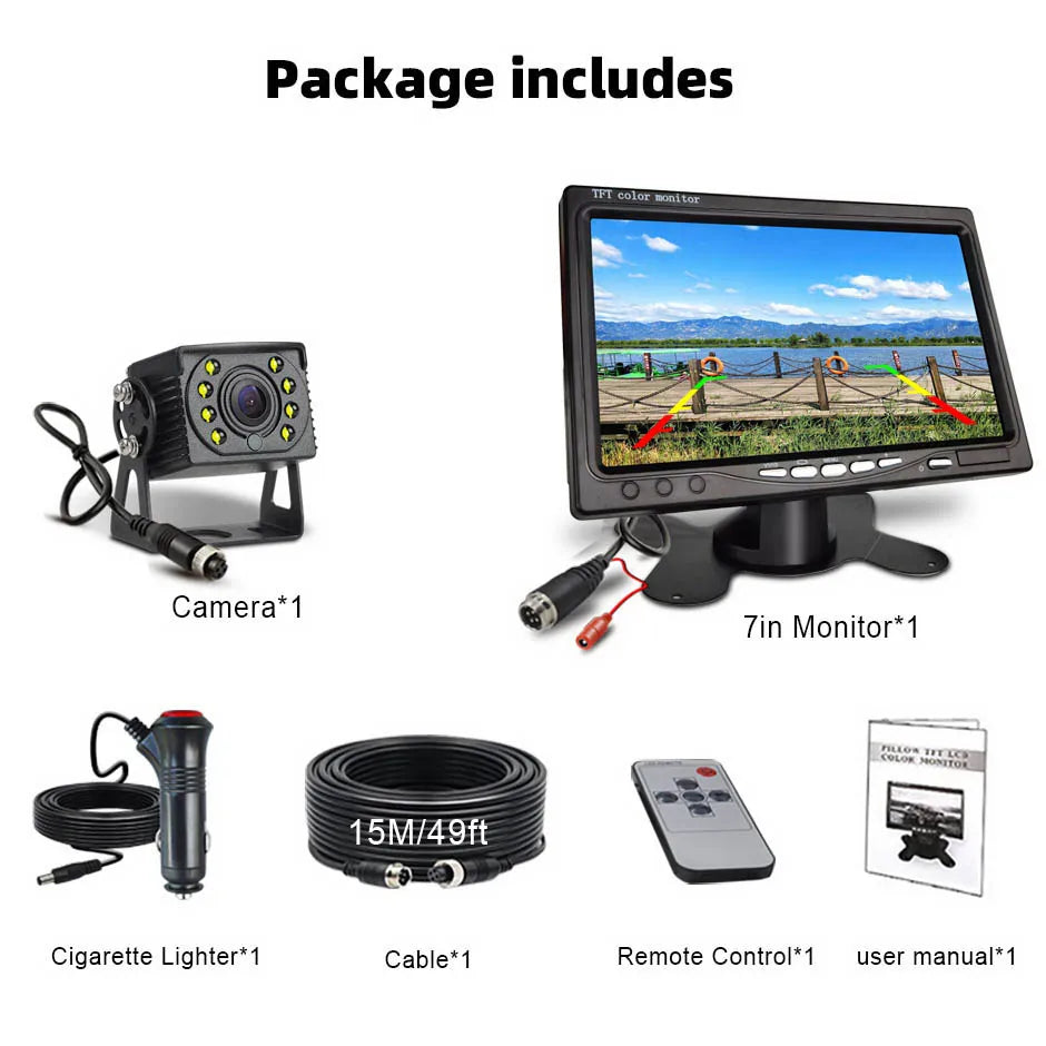 Truck Backup Camera 24V Car Rear View HD 7inch LCD Monitor for DVD Display RV Van Pickups Camper  Vehicle Bus Parking Assistance CM World