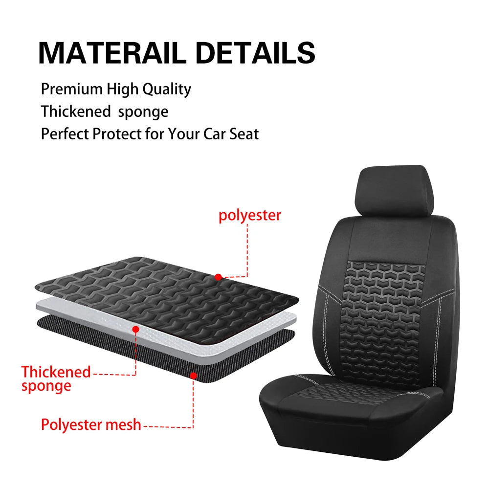 AUTOKING Car Seat Covers Tire Texture Press Breathable Fabric Seat Covers for Car 3 Zipper for Rear Seat Backrest CM World