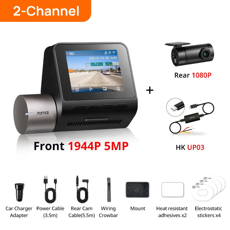 70mai Dash Cam A510 1944P HDR GPS ADAS 4G Connectivity 70mai 4G Front Cam A510 Car DVR 24H Parking Support Rear Cam Car Mobile World
