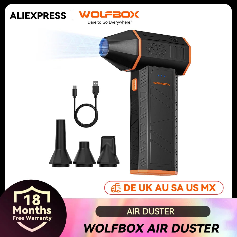 WOLFBOX MF50 Electric Air Duster Air Blower-110000RPM Super Power, Rechargeable 3-Gear Brushless Motor for Car/PC/Home/Outdoor CM World