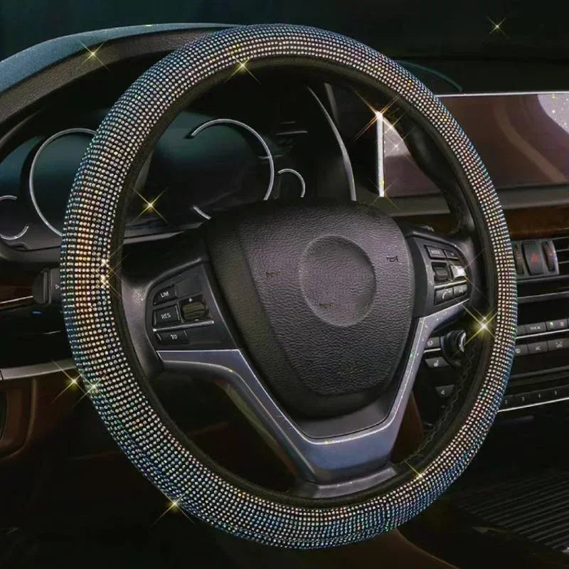 Universal Rhinestones Steering Wheel Cover with Crystal Diamond Sparkling Car Breathable Anti-Slip Steering Wheel Protector CM World