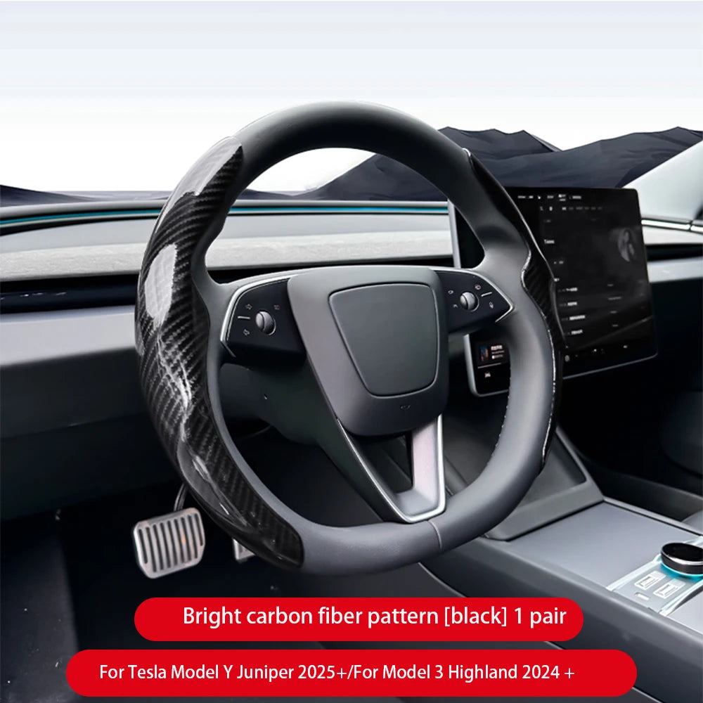 For Tesla Model 3/Y Highland Juniper2025 Steering Wheel Cover Carbon Fiber Leather Anti-Fur Sport Steering Wheel Car Accessories CM World
