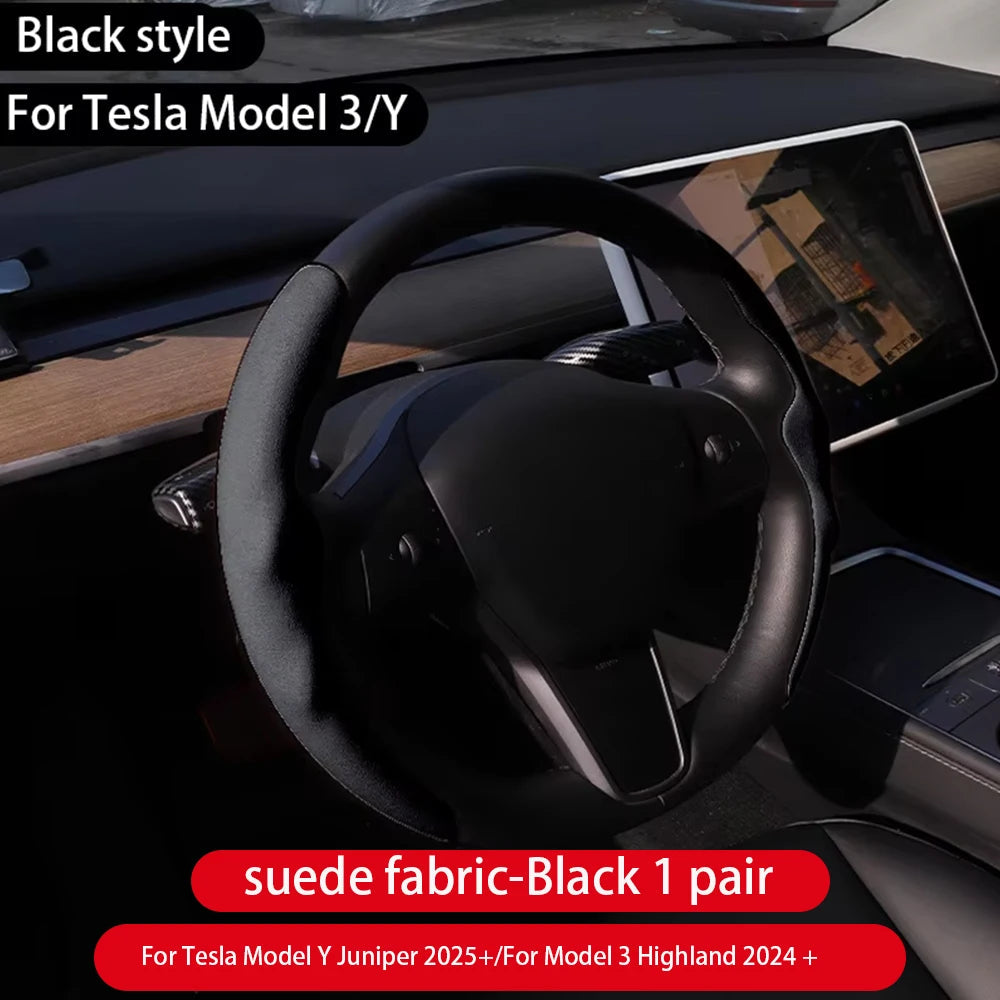 For Tesla Model 3/Y Highland Juniper2025 Steering Wheel Cover Carbon Fiber Leather Anti-Fur Sport Steering Wheel Car Accessories CM World