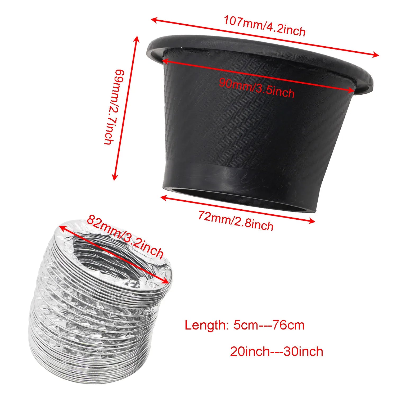 Car Front Bumper Admission Air Intake Pipe Kit Universal Turbo Inlet Hose ABS Plastic Carbon Fiber Look Cold Air Funnel Pipe Set CM World
