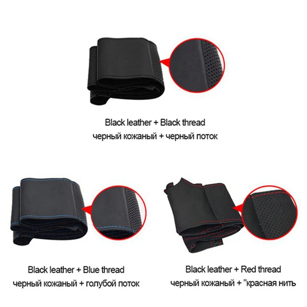 Car Accessories Black Wear Resistant Hand-Stitched Microfiber Leather Car Steering Wheel Cover For Hyundai Santa Fe Grand IX45