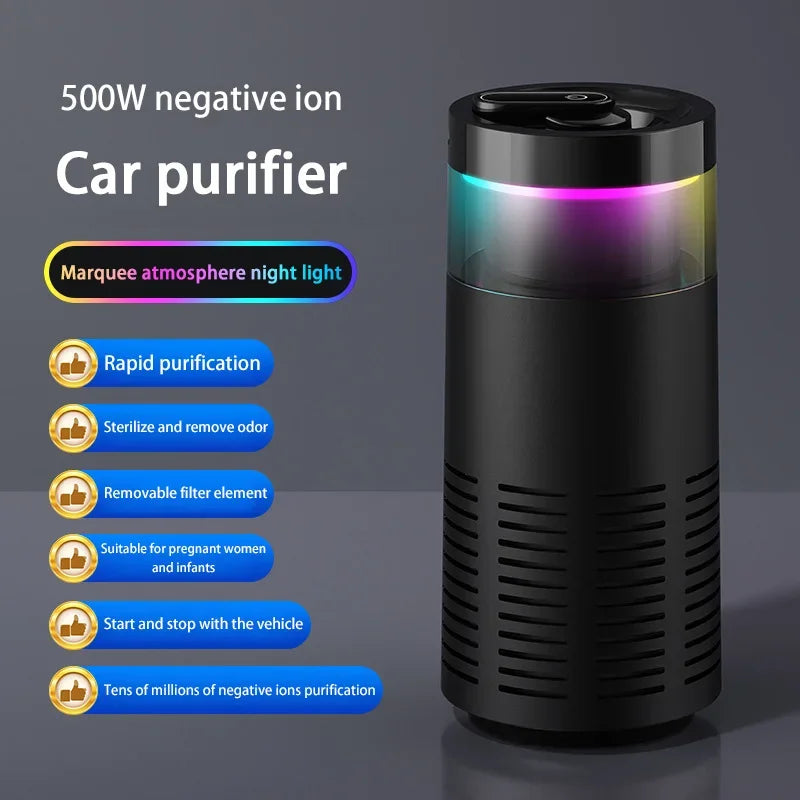 2025 New Car Air Purifier 24 Hours Remove Formaldehyde & Odors 360° 2-Mode with Mood Light USB Rechargeable for New Car & Travel CM World
