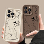 Airplane Route Patterned TPU Phone Case For iPhone 17e 18 17 Pro Max 16e 16 15 14 13 Pro Max Shockproof Soft Silicone Back Cover