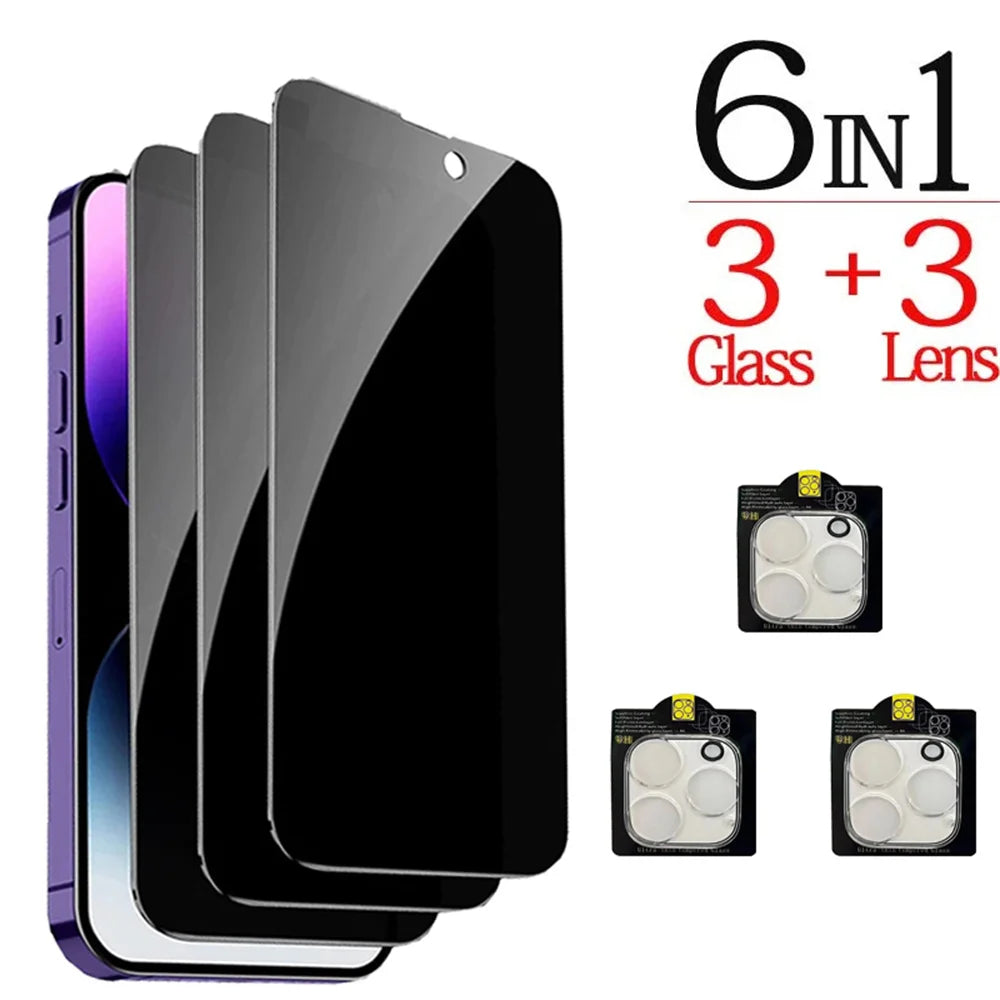 1~4PCS Anti-Spy Glass For iPhone 17 16 15 14 13 Pro Max Privacy Screen Protector & Camera Protection Film For iPhone15 12 11 Pro Car Mobile World