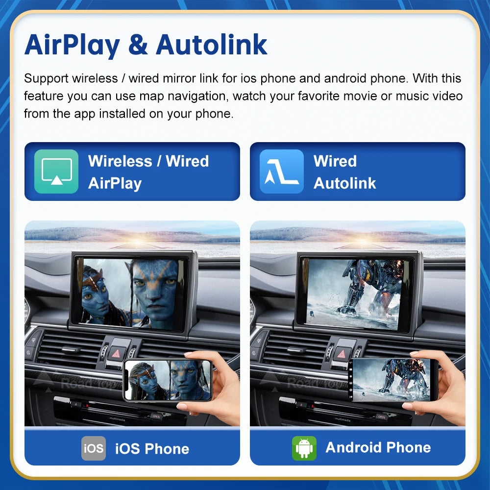 Road Top Wireless Android Auto For Audi Car A6 A7 RMC 3G MMI MHI2 2012-2018 Carplay Interface Mirror Link Air Play CM World