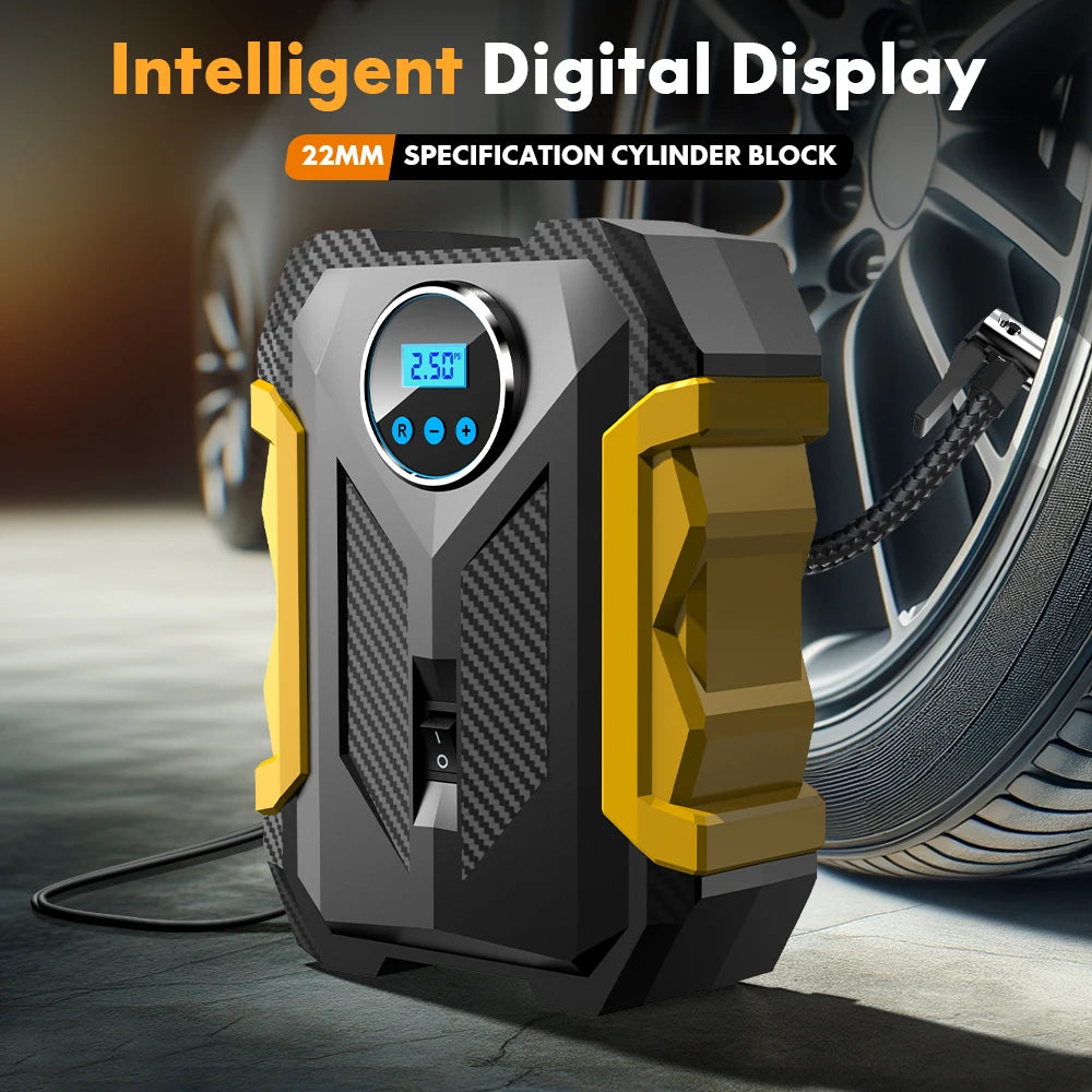 Carsun 150Psi 12V Inflator: Digital Display, Led Light, Smart Tire Pressure, 3m Cord—For Cars, Bikes, Balls CM World