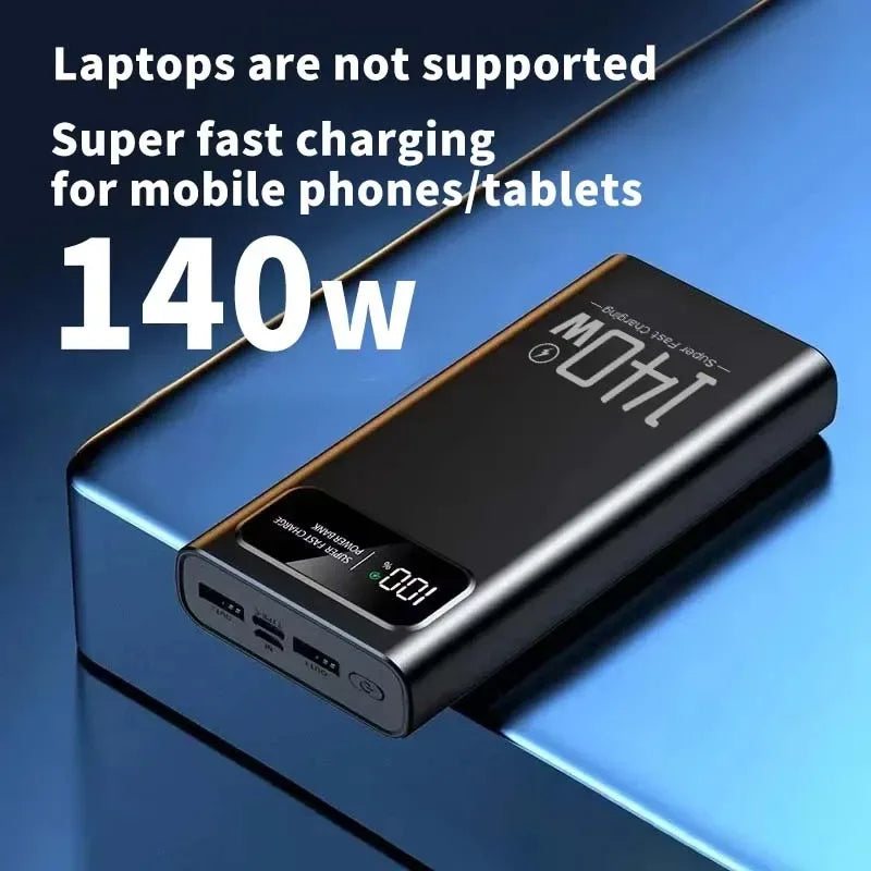Lenovo 140W Power Bank Super Fast Charging Battery High Capacity Digital Display 100000mAh Power Bank For Iphone Samsung Xiaomi Car Mobile World