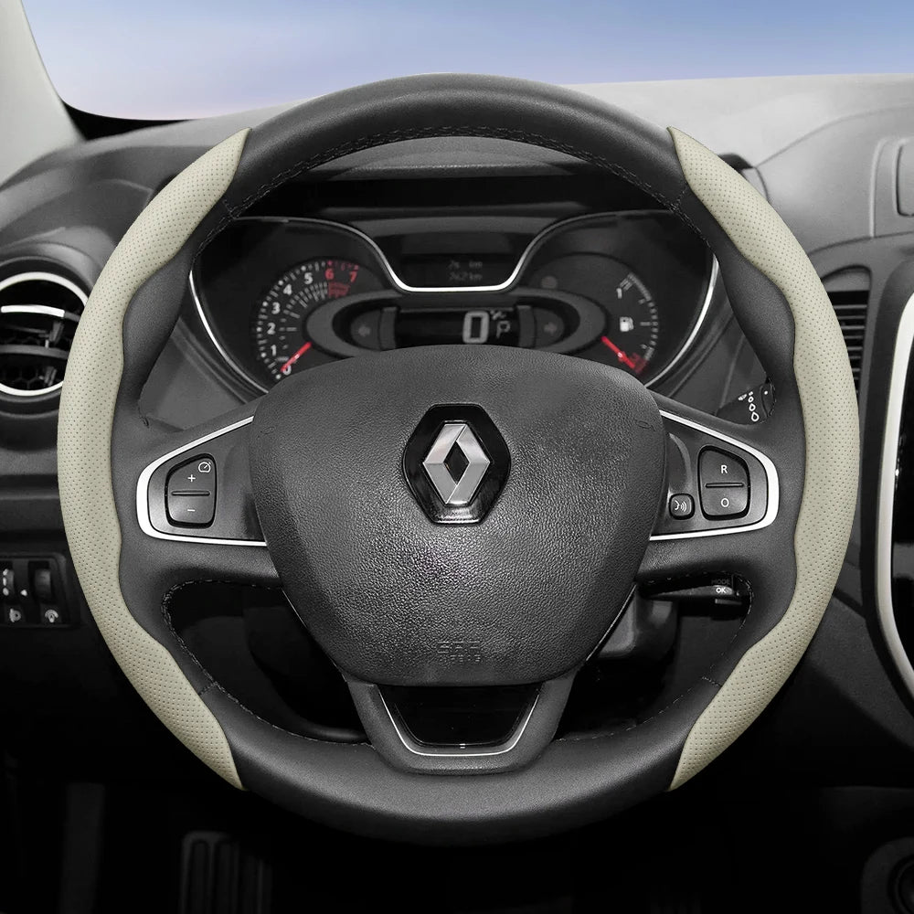 Suitable for Renault Breathable Hole Leather Steering Wheel Cover Segmented Quick Release Design Non-Slip and Durable Megane 3 2 4 Clio4 5 Captur Trafic Scenic Austral Kangoo Arkana Kadjar Master Fluence Zoe Twingo Qm6 CM World