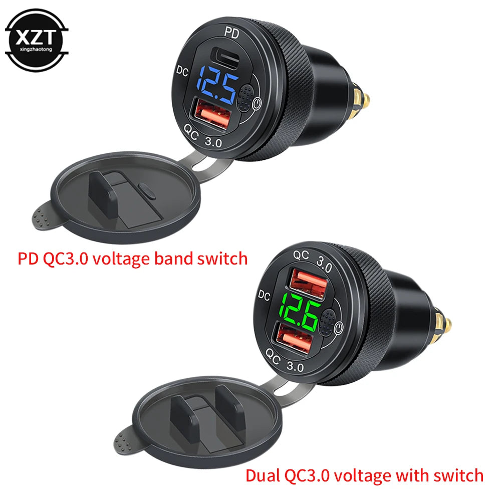 Car Motorcycle Cigarette Lighter Dual USB Car Charger QC3.0+QCPD Fast Charger 12-24V Charging Adapter for BMW R1200GS R1250GS