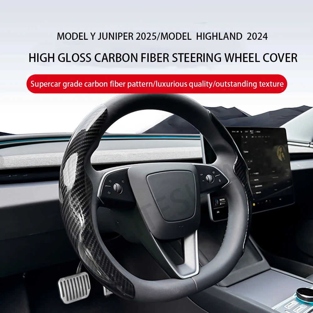 For Tesla Model 3/Y Highland Juniper2025 Steering Wheel Cover Carbon Fiber Leather Anti-Fur Sport Steering Wheel Car Accessories CM World