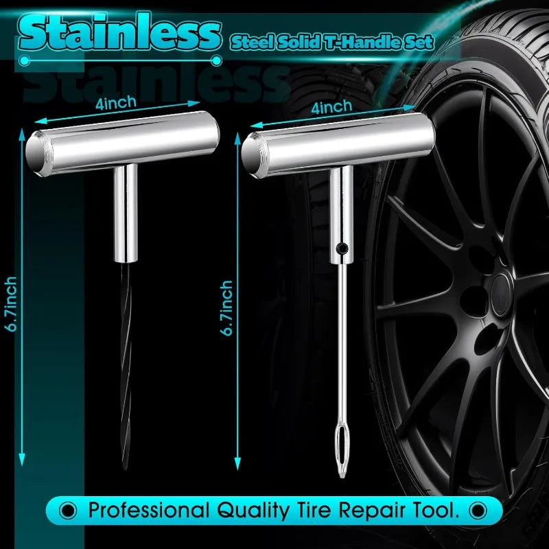 Heavy Duty Plug Kit Stainless Steel T Handle Set Bicycles Repair Puncture Tool Spiral Probe Split Eye Needle Tire Repair Set CM World
