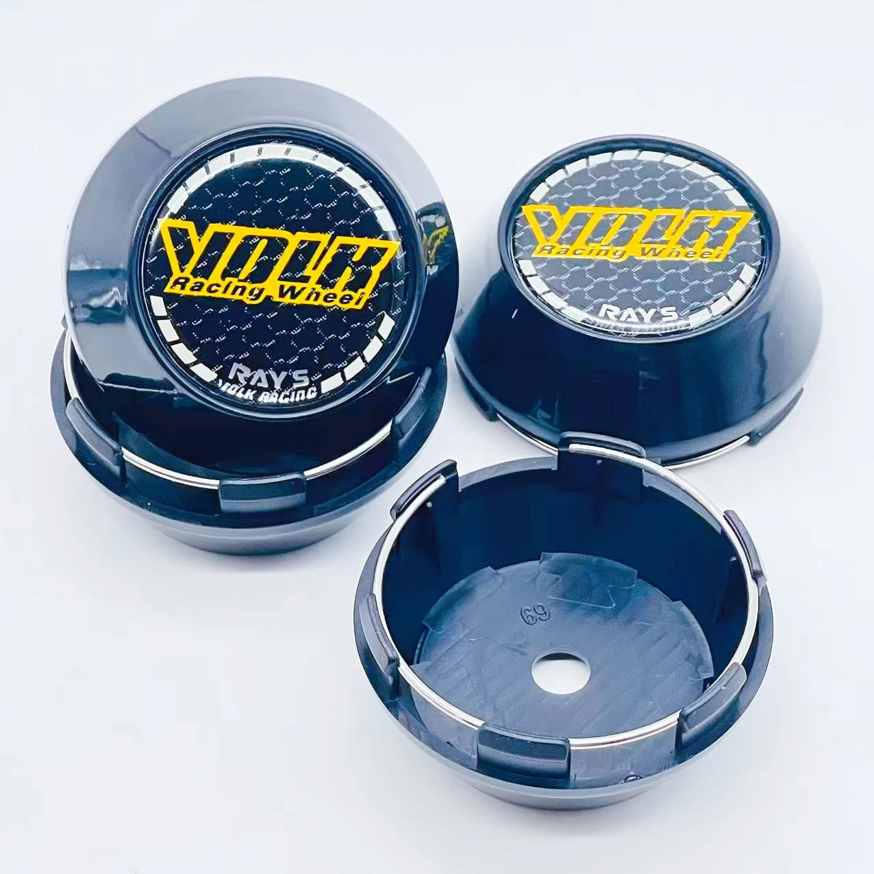 4PCS JDM Sport Rim Cap Clip 60mm 64mm 65mm 68mm 69mm VOLK RAYS Emblem Sticker Wheel Center Hub Caps Car Cover Cap Black & Silver CM World