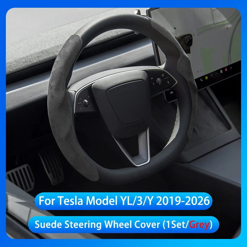 Suede Steering Wheel Cover For Tesla Model YL 2026 /3/Y Sport Steering Wheel Cover Steering Wheel Protector Interior Accessories