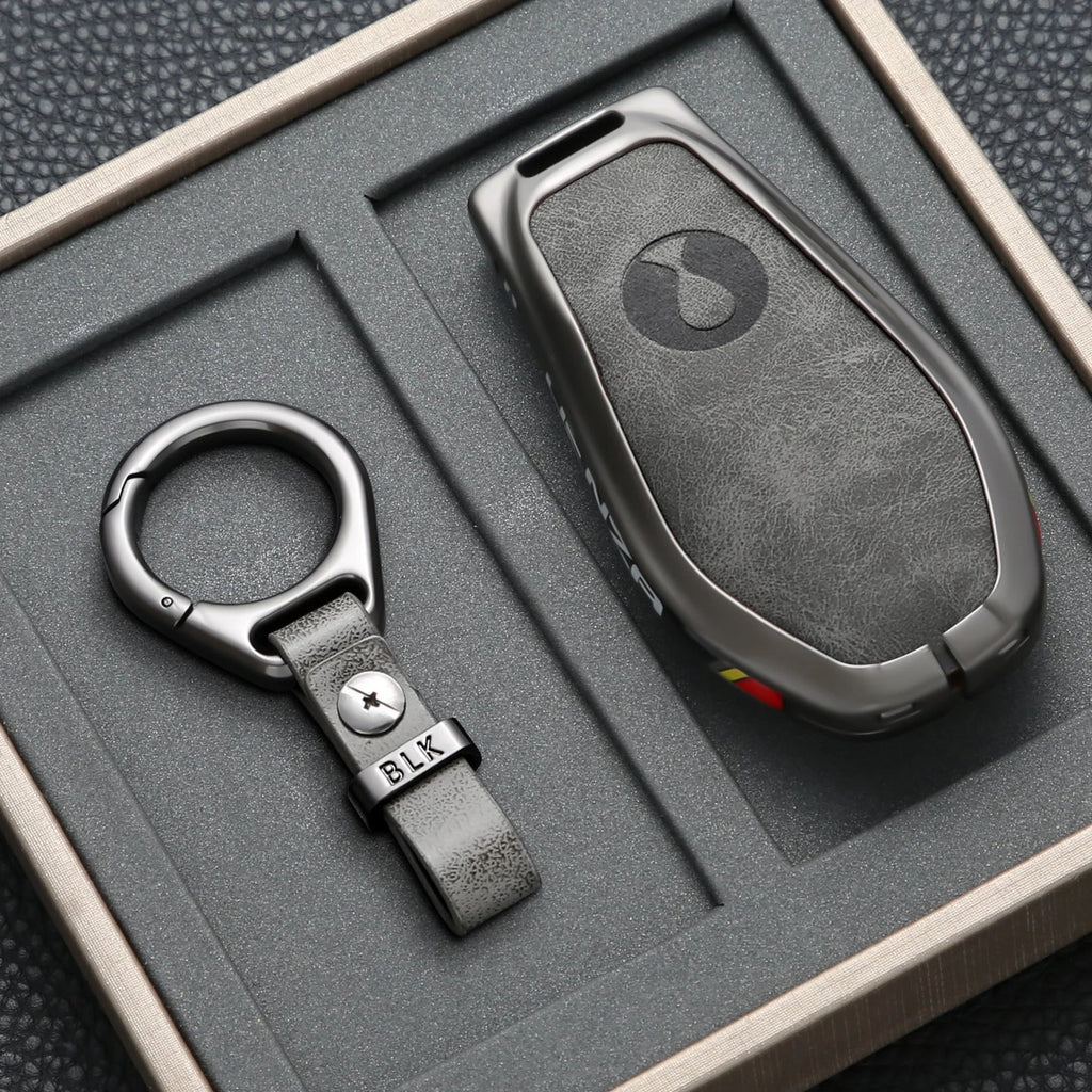 Car Key Case Cover for Denza N9 Smart Remote Key Protector Leather Car Key Case Cover Keychain Zinc Alloy Interior Accessories CM World