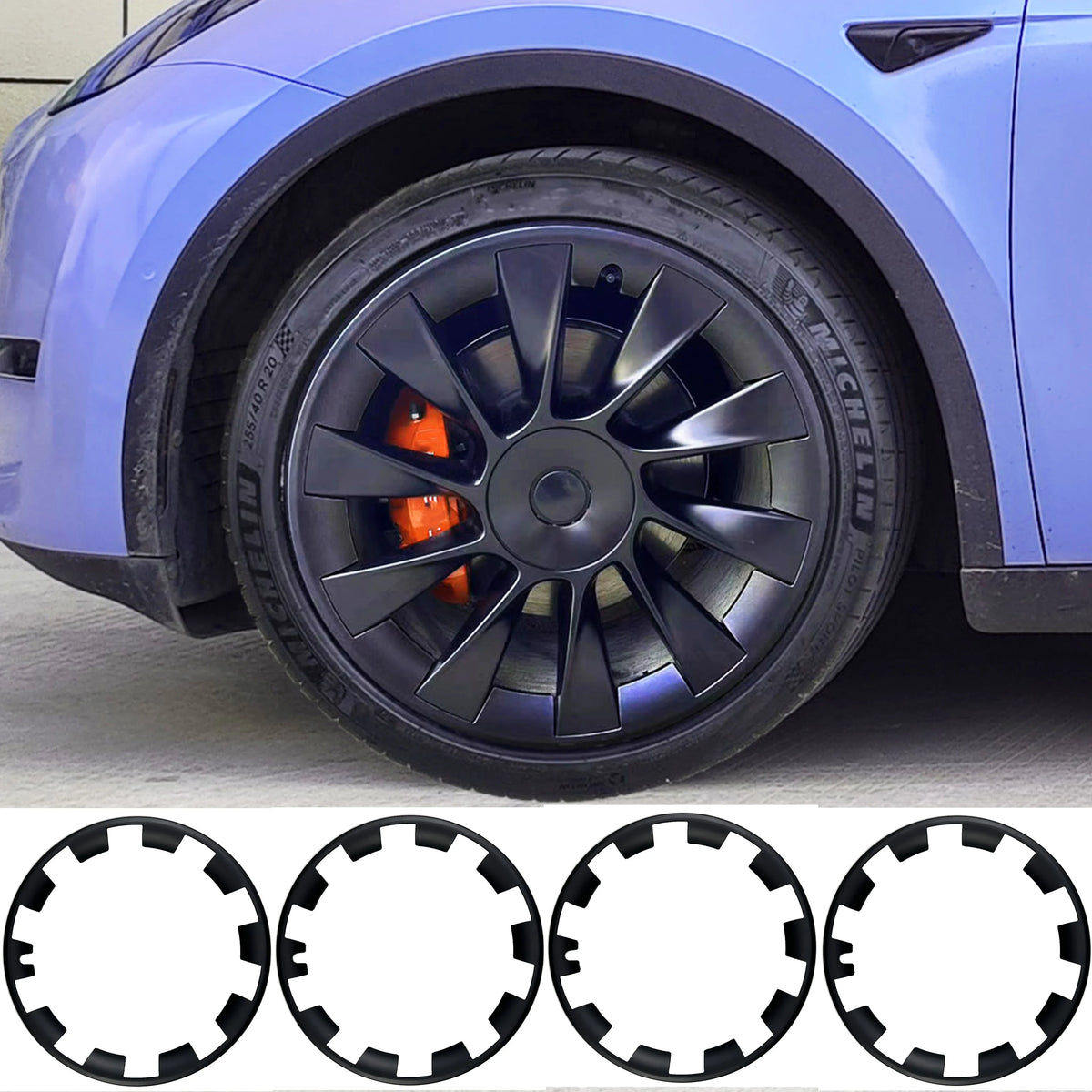 4 pcs Hub Cap Protective Edge Cover, Steel Rim Cover for Tires, Border and Hub Cover Suitable for Tesla Model Y 20-inch