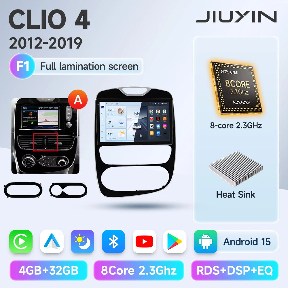 JIUYIN Android 15 Wireless CarPlay Auto Car Radio For Renault Clio 4 ZOE 2012-2019 Intelligent Systems DSP SWC RDS GPS FM BT CM World