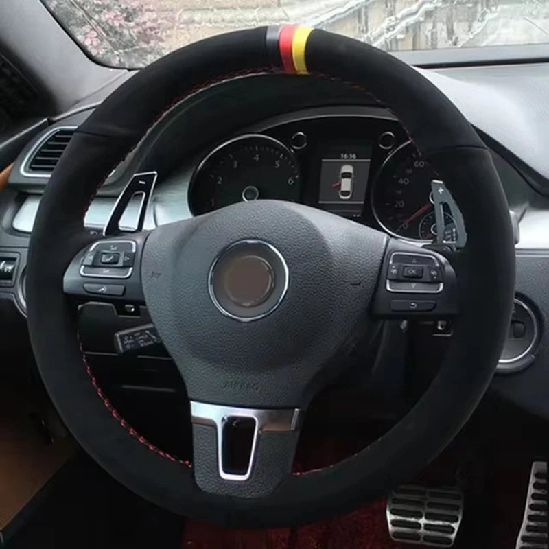 Customized Car Steering Wheel Cover Braid Non-Slip Suede For Volkswagen VW Golf Tiguan Passat B7 Passat CC Touran CM World