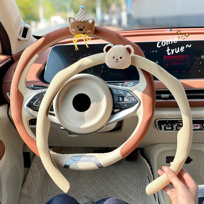 Universal Nappa Leather Car Steering Wheel Cover Breathable Anti-Slip Auto Steering Wheel Cover Protective Interior Accessories