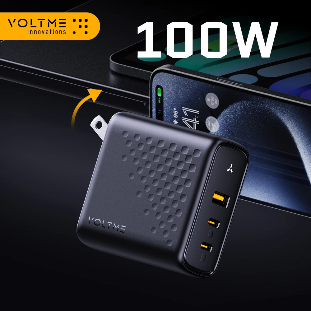 VOLTME 100W GaN Charger For Macbook Tablet USB Type C Charger Fast Charging Charger For iPhone 15 14 13 12 Quick Charge 4.0 3.0 Car Mobile World