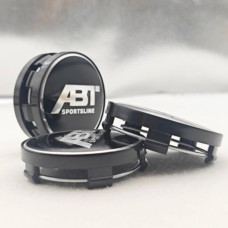 4pcs/set 60mm ABT SPORTSLINE Logo Car Emblem Wheel Hub Center Cap Badge Covers With Black Base For Car Universal Accessories