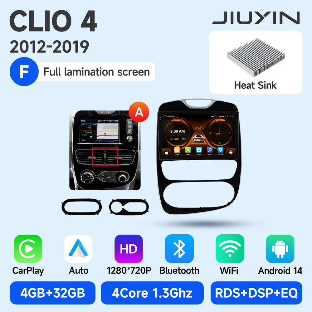 JIUYIN Android 15 Wireless CarPlay Auto Car Radio For Renault Clio 4 ZOE 2012-2019 Intelligent Systems DSP SWC RDS GPS FM BT CM World