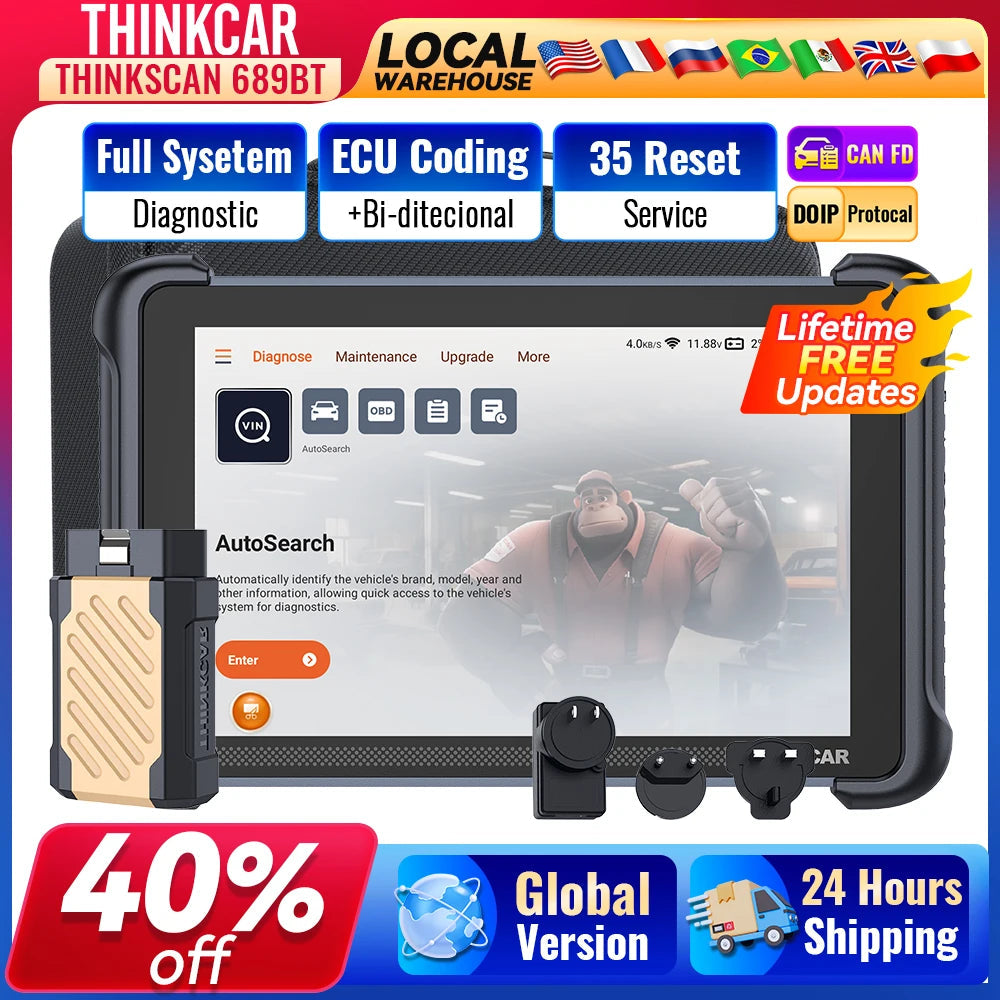 THINKCAR Scanner THINKSCAN 689BT OBD2 Diagnostic Tool Support DOIP CAN FD Lifetime Free Update Car Mobile World