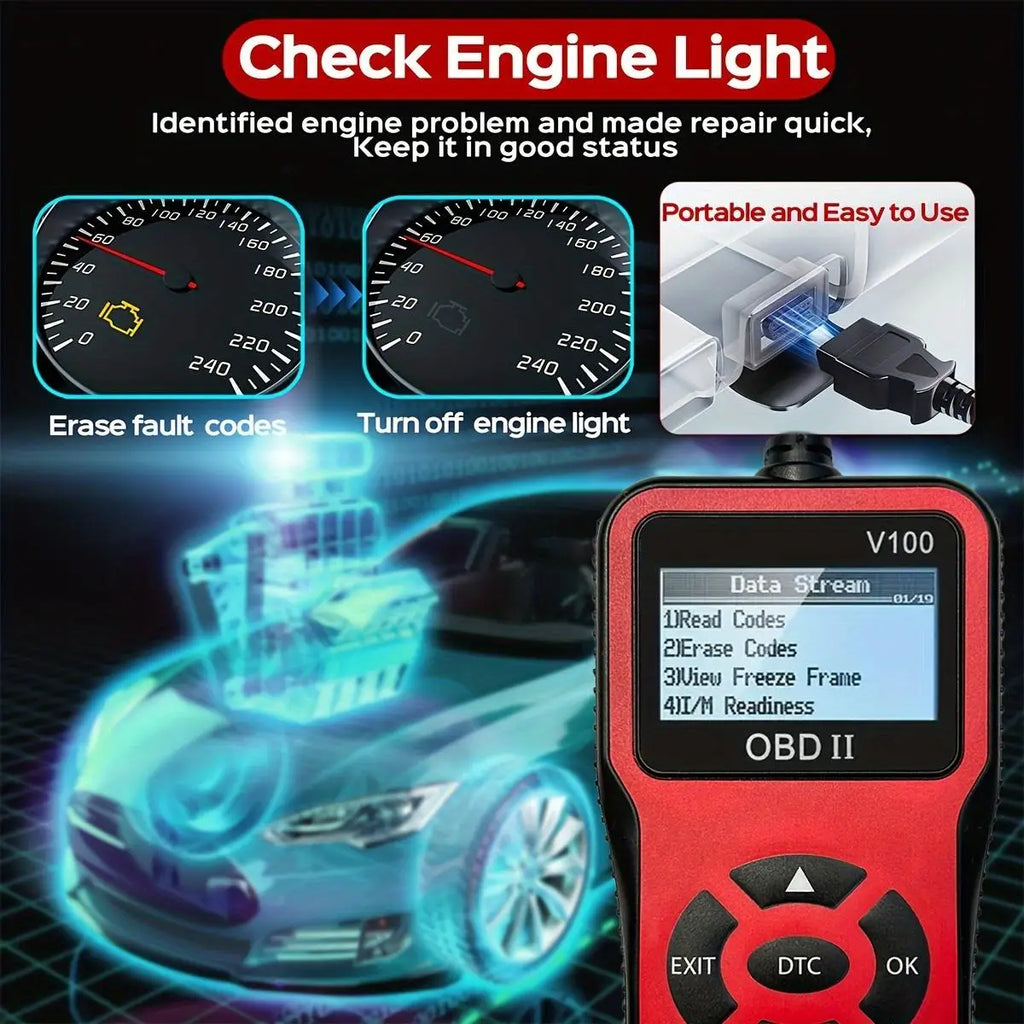 1pc V100 Professional OBD2 Scanner, Engine Fault Code Reader, Diagnostic Scan Tool for OBD II Protocol Cars Since 1996 Car Mobile World