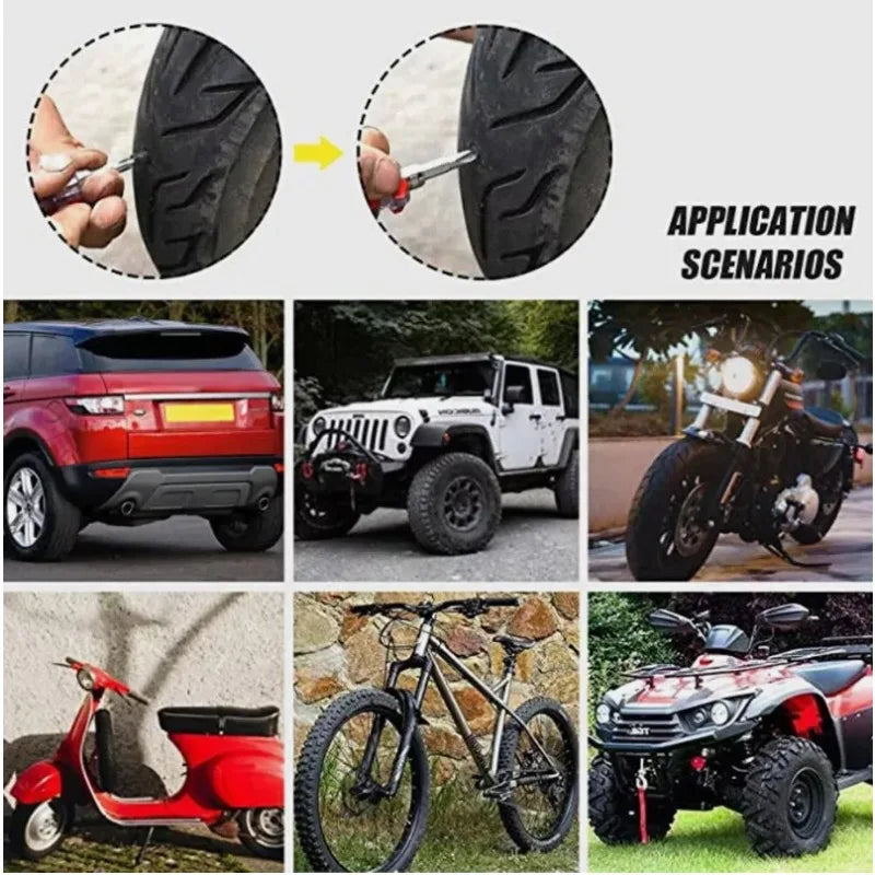 Universal Tubeless Tyre Repair Kit with Screwdriver Storage Box Rubber Nails for Car Truck Motorcycle Bike DIY Flat Fix