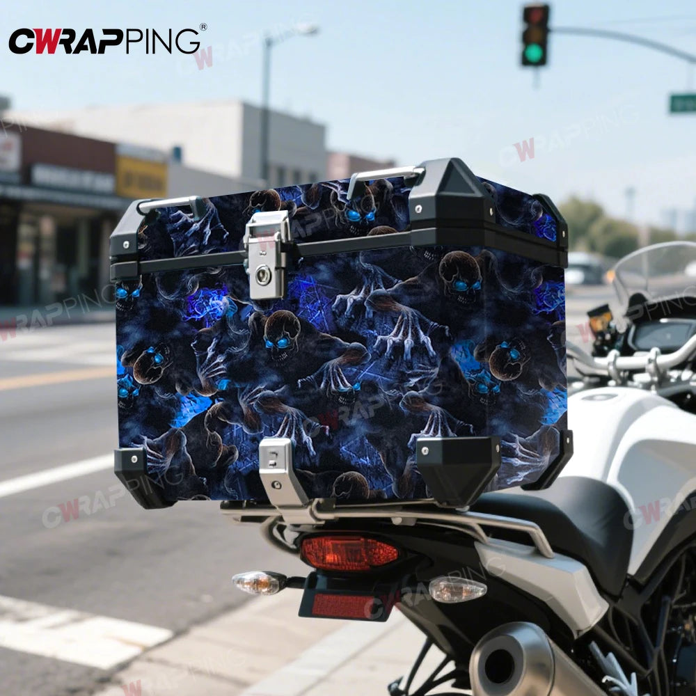 Car Stickers Automotive Vinyl Wrap Waterproof Cover Air Release Foil Blue Skull Vehicle Decoration Self-adhesive for Car Parts Car Mobile World