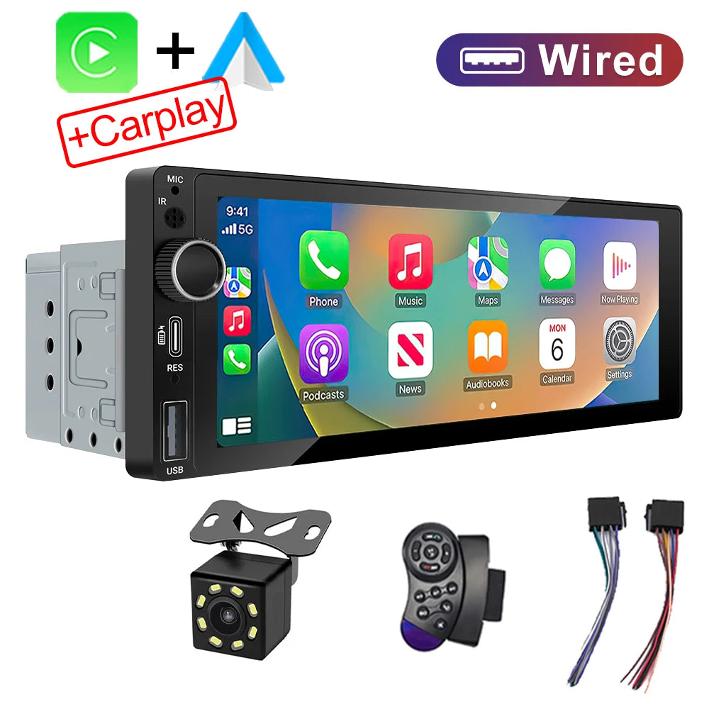 IPS 6.9 Inch 1Din Wireless Or wired Carplay Android Auto Car Radio Multimedia MP5 Player 1 Din DVD Bluetooth Stereo USB Charging CM World