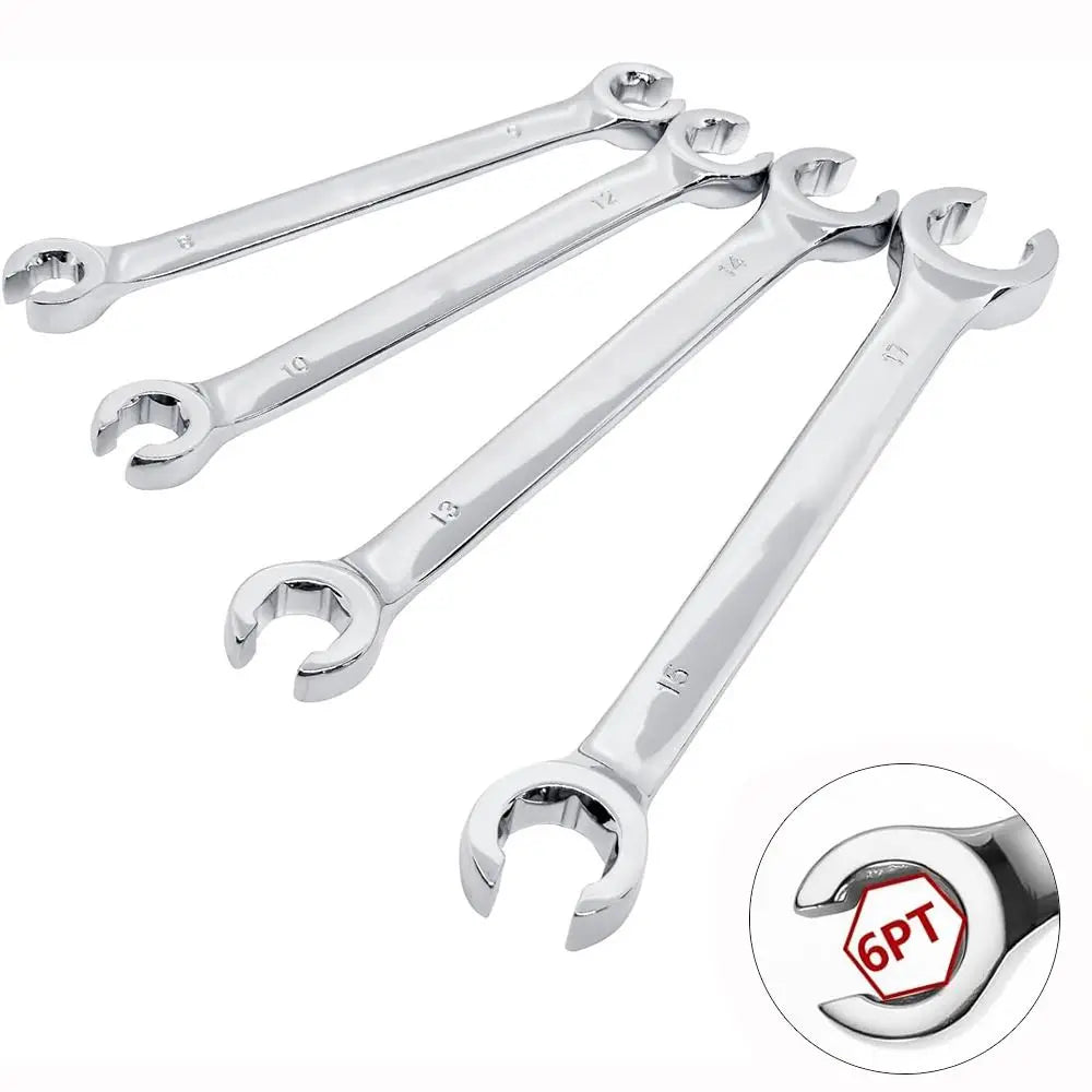 Repair Tool 8-19mm Flare Nut Wrench Mirror Finish Open Ring Brake Line Wrench Double Head High Torque Wrench Car Repair