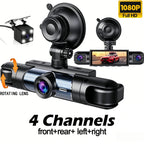 Dash Cam 1080P 360° Vehicle DVR Driving Recorder 4-channel 3.16-inch LCD Screen Rotatable Lens, Night Vision, Loop Recording Car Mobile World