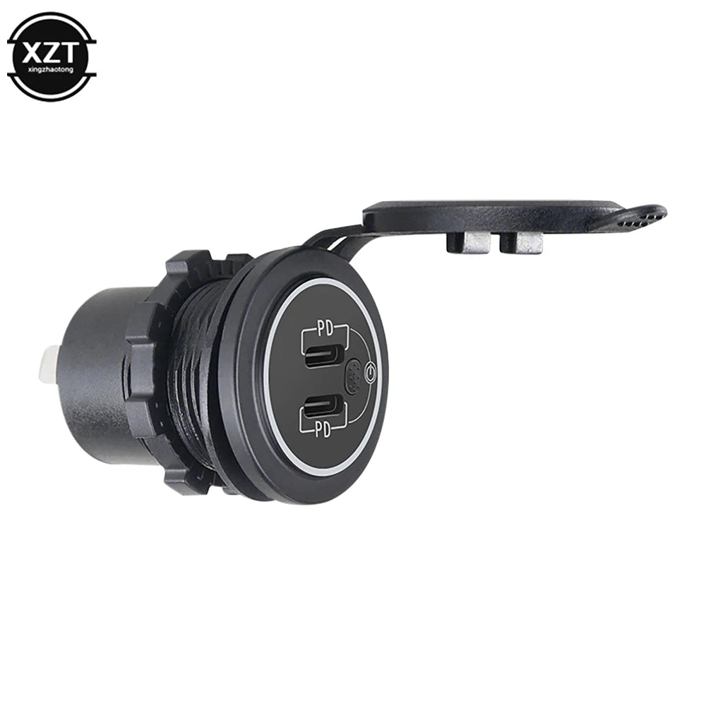 12-24V Quick Charge Dual PD Type C USB Charger Socket Car USB C Power Waterproof Charge Socket for Car Boat Motorcycle