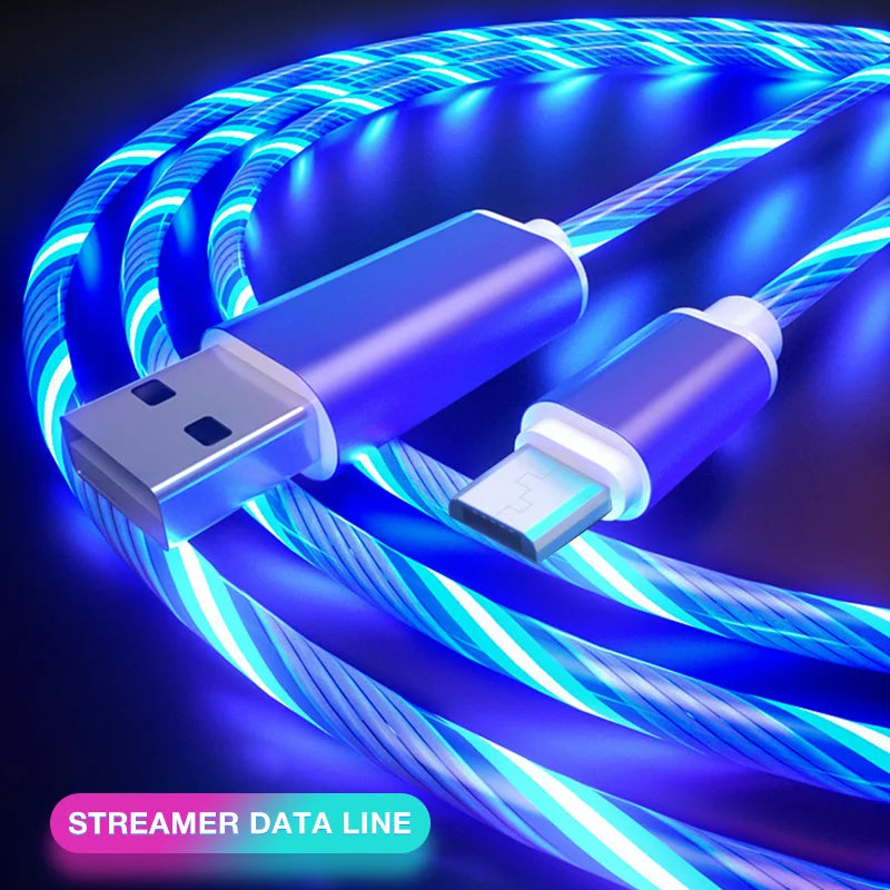 Flow Luminous USB Type C Cable 3A Fast Charging Data Cord for Samsung Xiaomi OPPO Huawei IPhone Charger Micro USB Wire LED Cable
